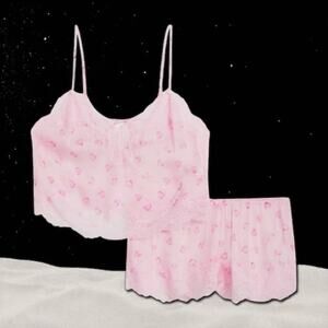 SKIMS Romance Silk Lace Camisole Shorts Pajama Set XL 14/16 Cherry Blossom Pink